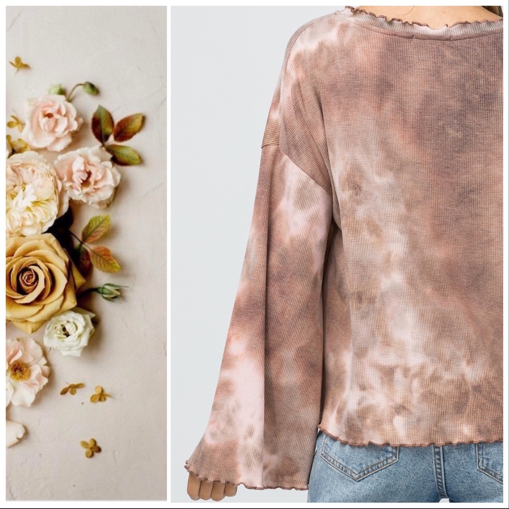 Clementine Tie-Dye Goddess Sleeve Waffle Knit Top - Picture 6 of 7